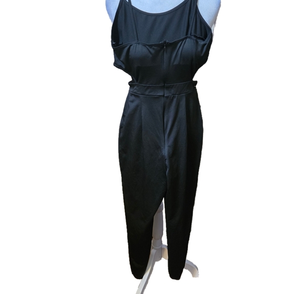 Black Spaghetti Strap Jumpsuit Sheer Panels Costume - Picture 3 of 4